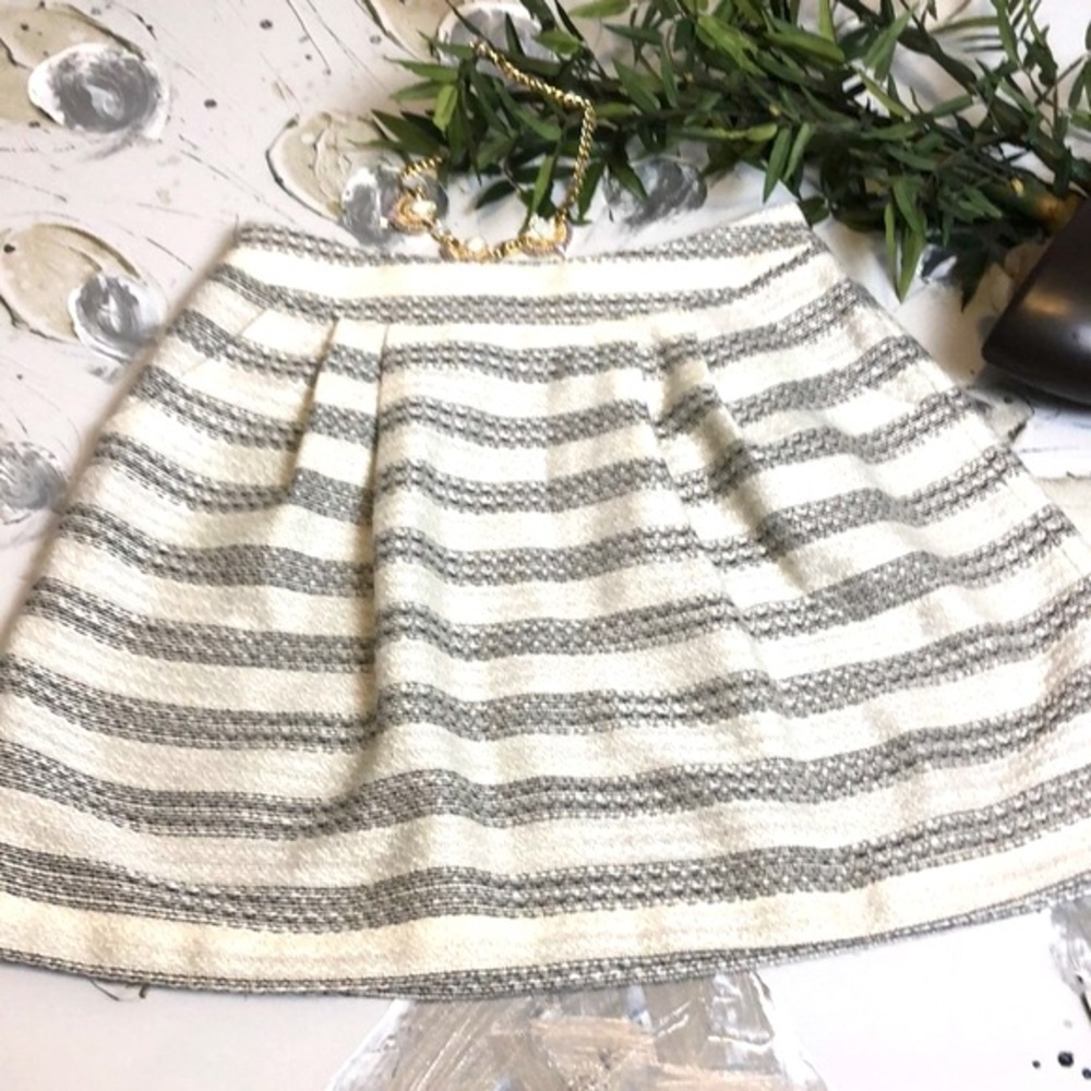 Gianni Bini Tweed Striped Shimmer Skirt with Pockets XS